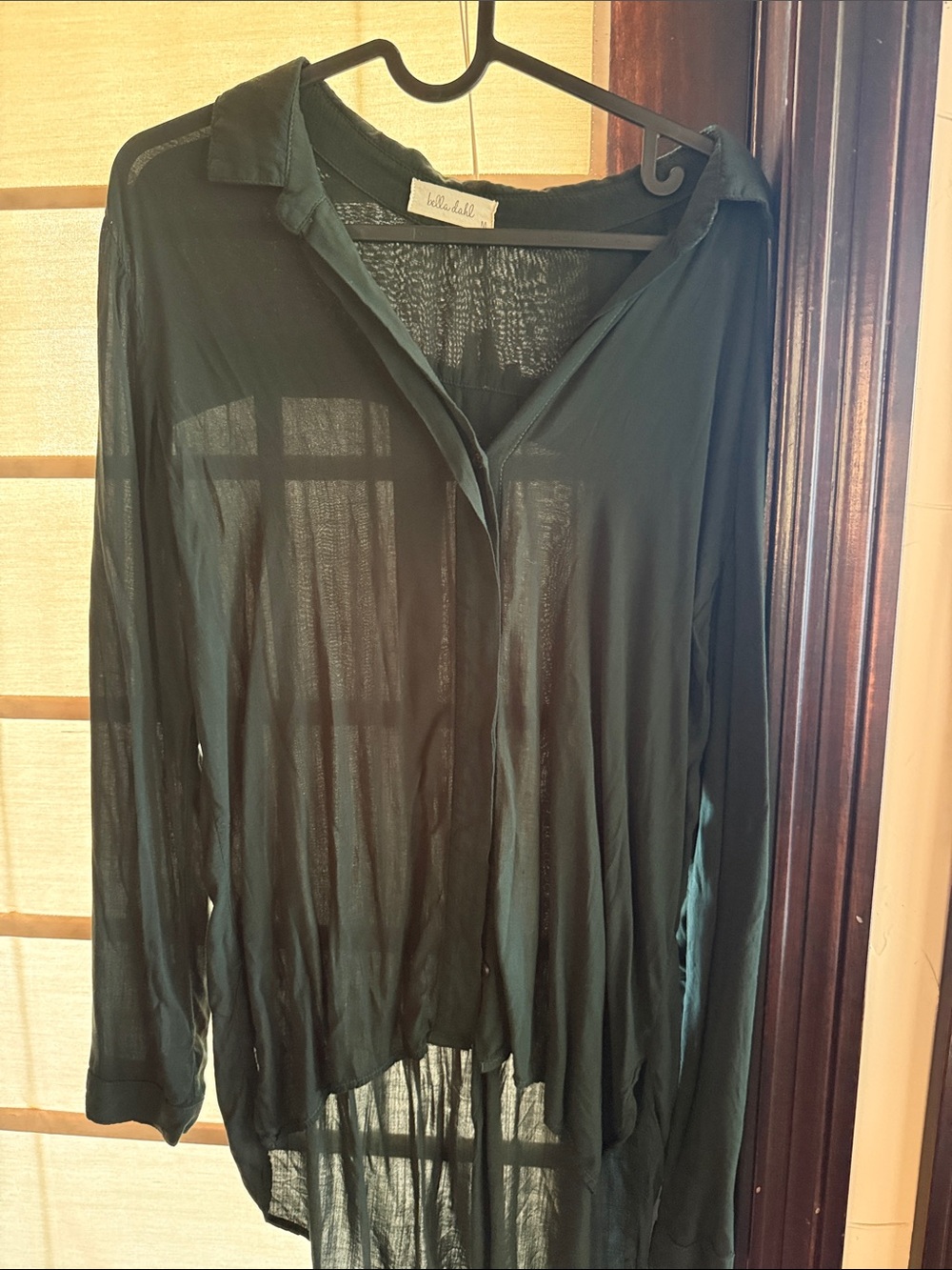 Bella Dahl Sheer Dark Green Long-Sleeve Button Down Shirt